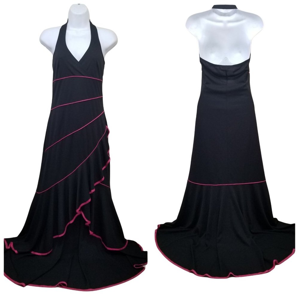 Taboo S Black Pink Vintage Dress Halter Hi Low 90s Y2k Whimsigoth Fairy Coquette